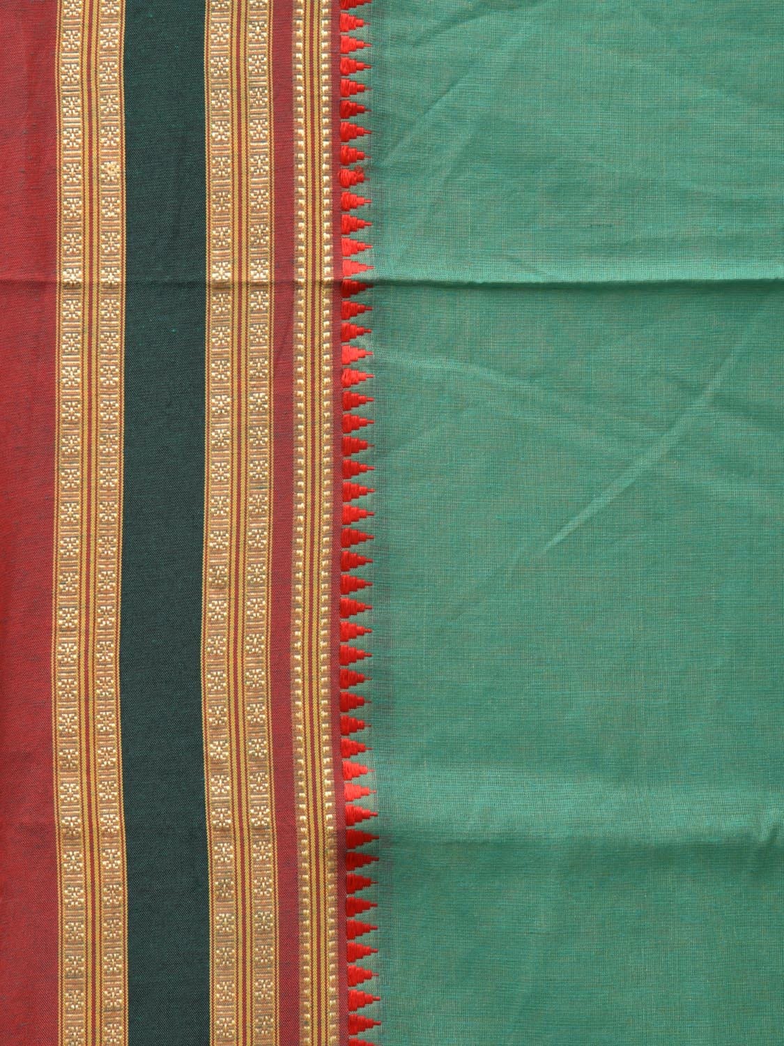Light Green Bamboo Cotton Plain Saree with Strips Pallu Design No Blouse - Global Threads