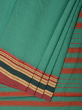 Light Green Bamboo Cotton Plain Saree with Strips Pallu Design No Blouse - Global Threads