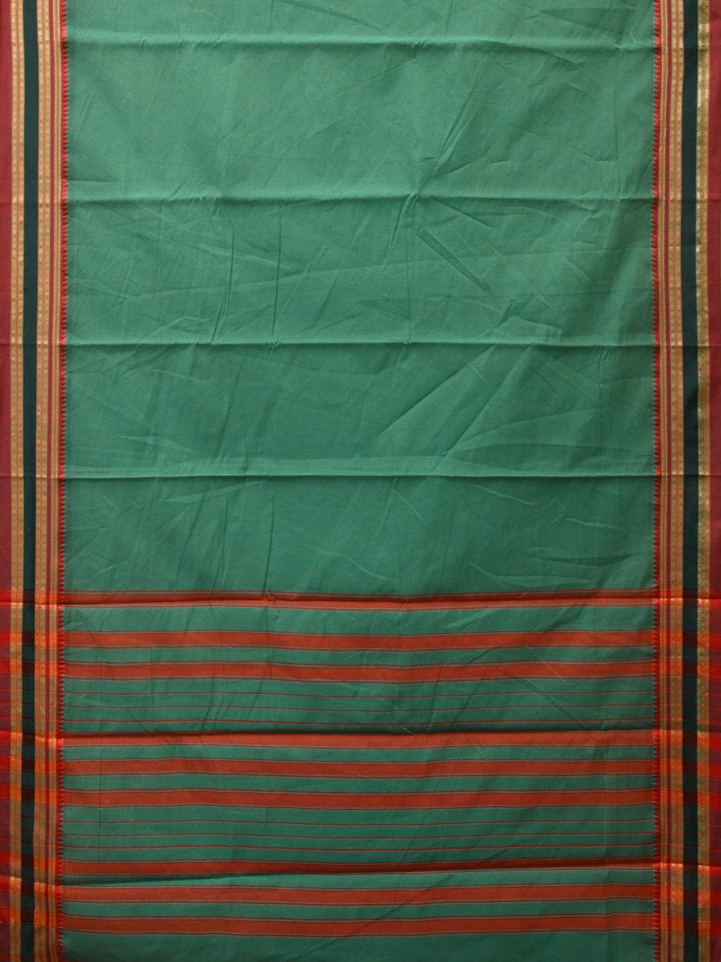 Light Green Bamboo Cotton Plain Saree with Strips Pallu Design No Blouse - Global Threads