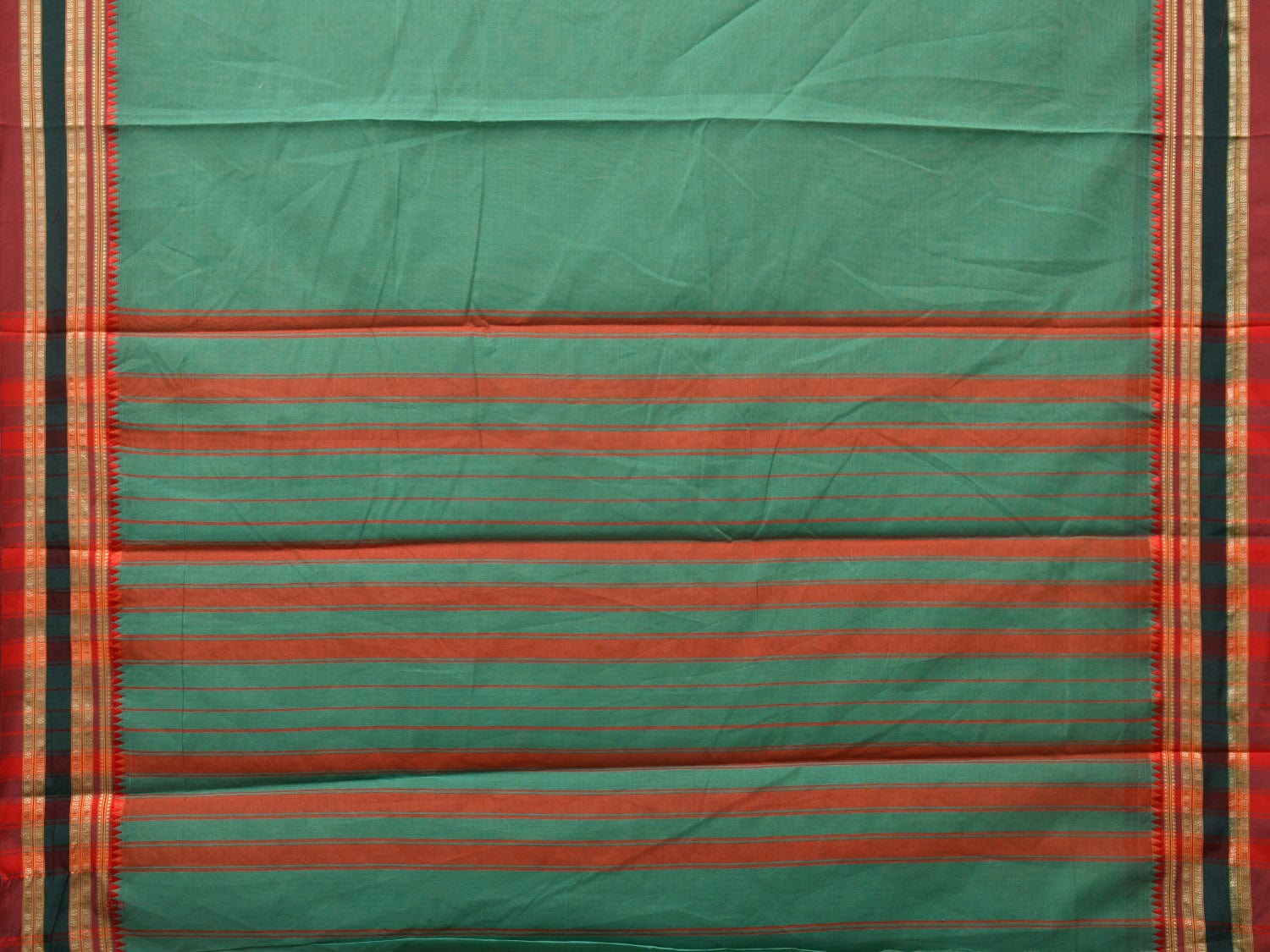 Light Green Bamboo Cotton Plain Saree with Strips Pallu Design No Blouse - Global Threads