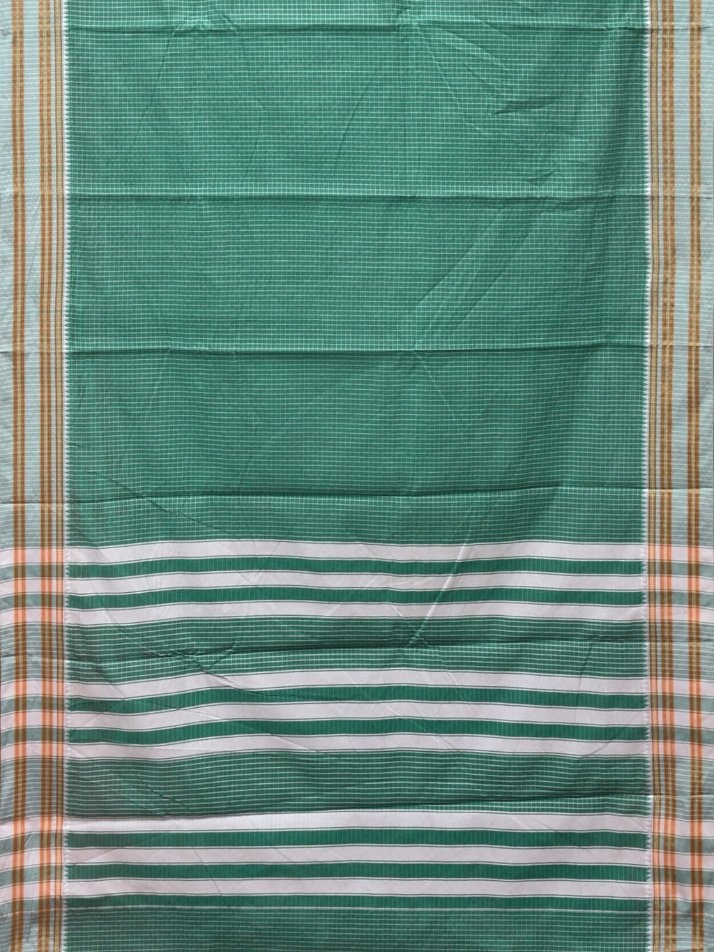 Light Green Bamboo Cotton Saree with Checks Design No Blouse - Global Threads