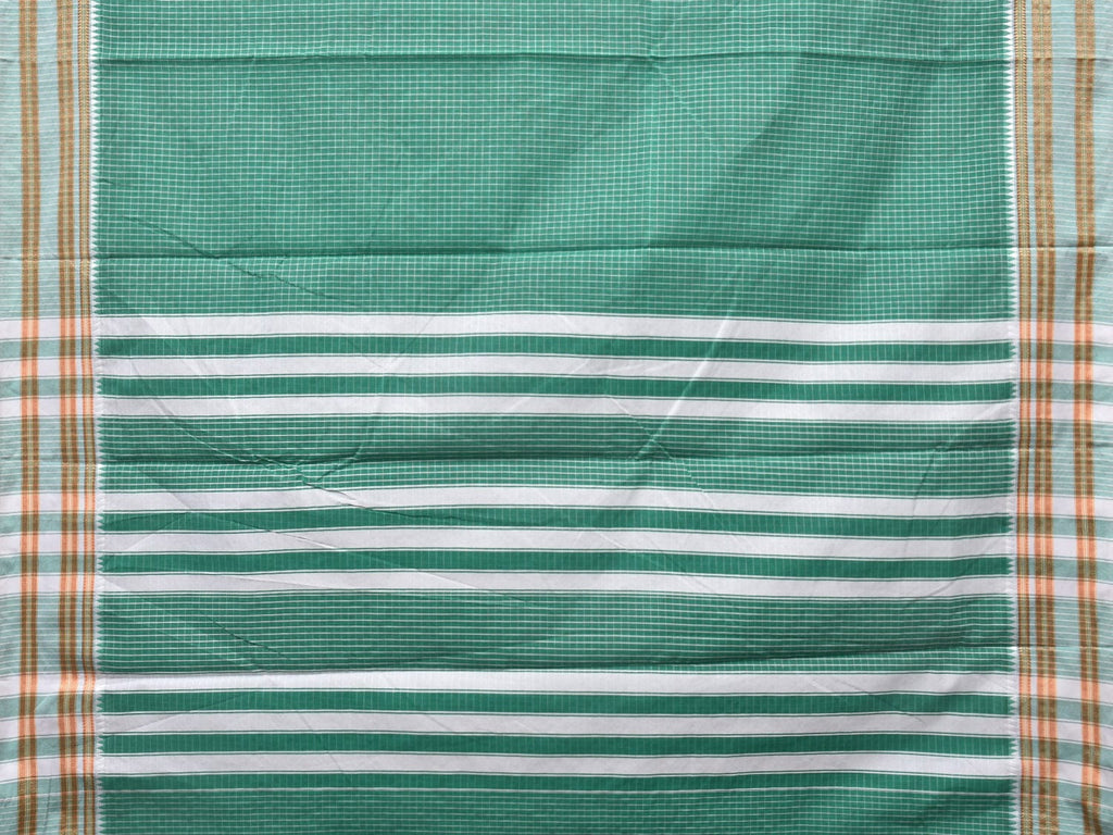 Light Green Bamboo Cotton Saree with Checks Design No Blouse - Global Threads