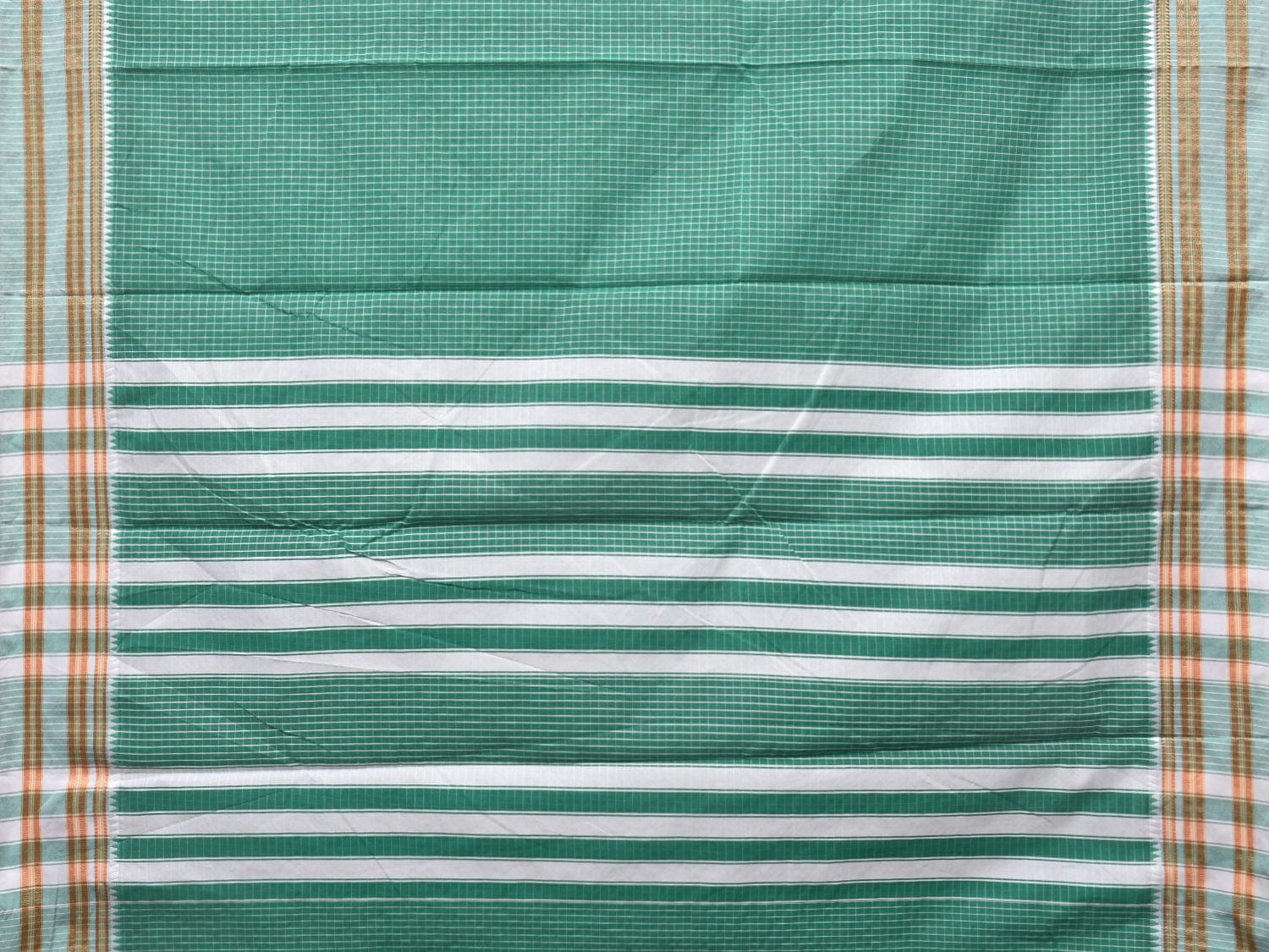 Light Green Bamboo Cotton Saree with Checks Design No Blouse - Global Threads