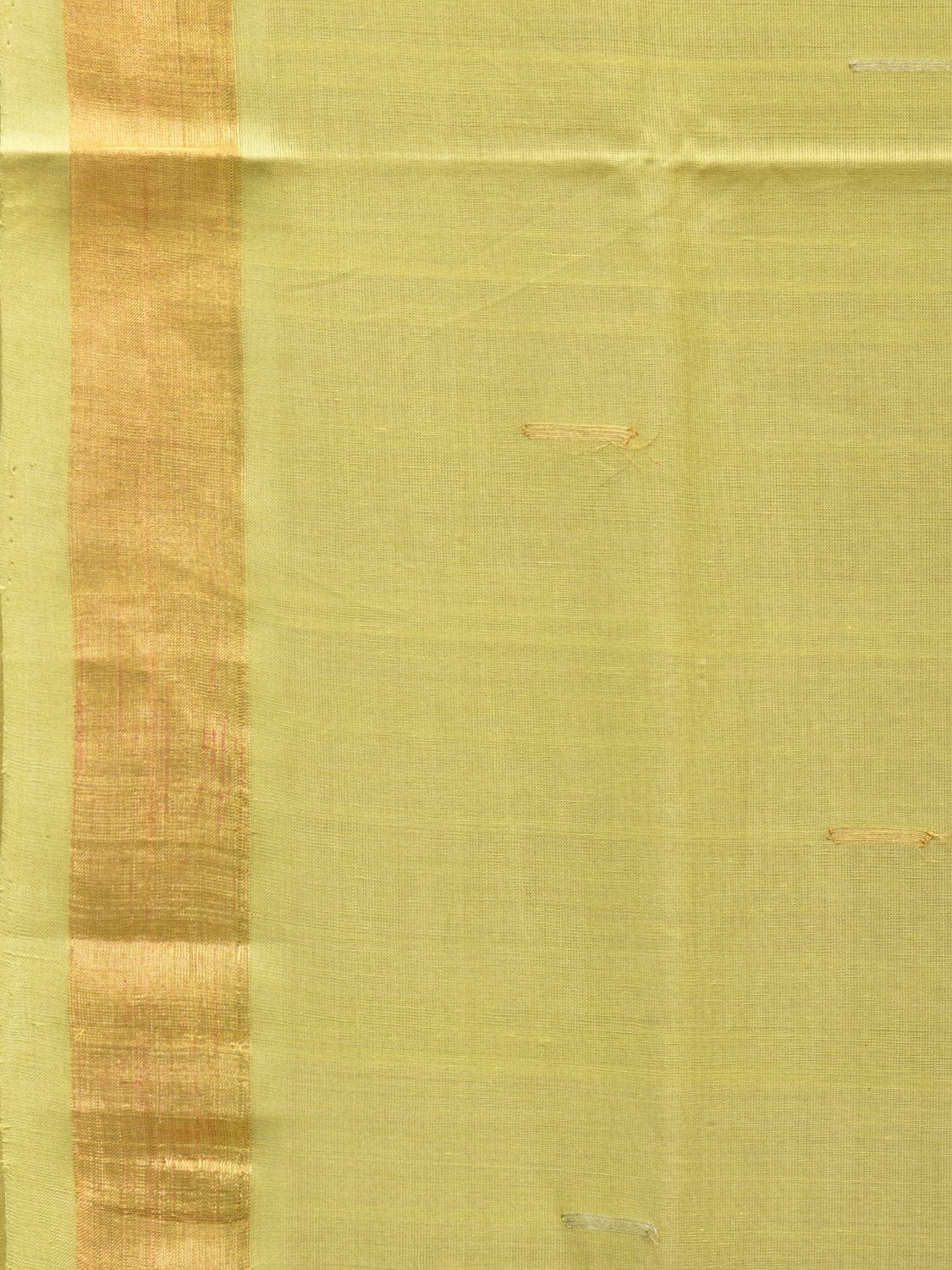 Light Green Khadi Cotton Handloom Saree with Buta and Strip Pallu Design - Global Threads
