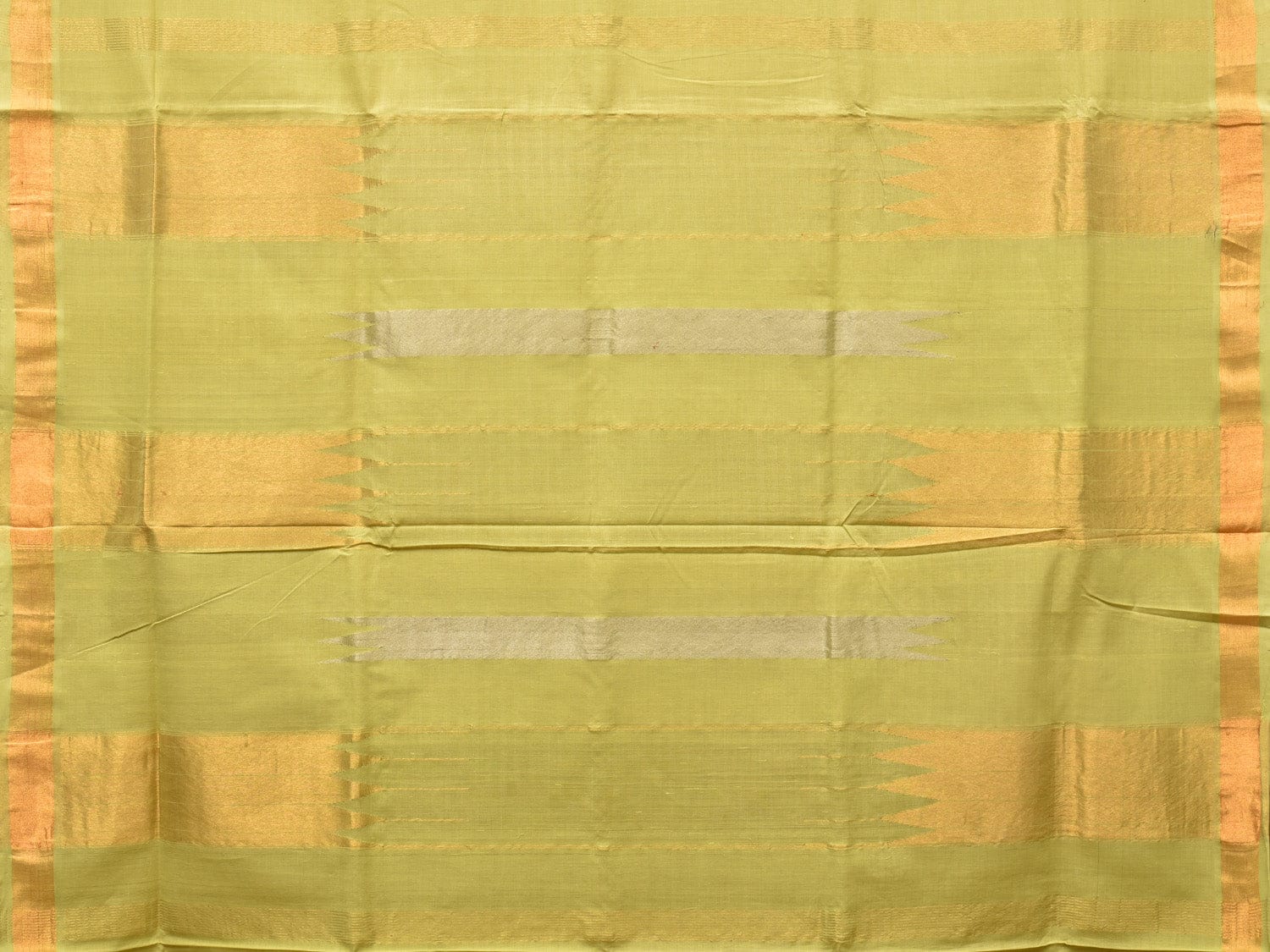 Light Green Khadi Cotton Handloom Saree with Buta and Strip Pallu Design - Global Threads