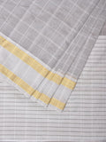 Light Grey Bamboo Cotton Saree with Big Checks and Doby Border Design - Global Threads