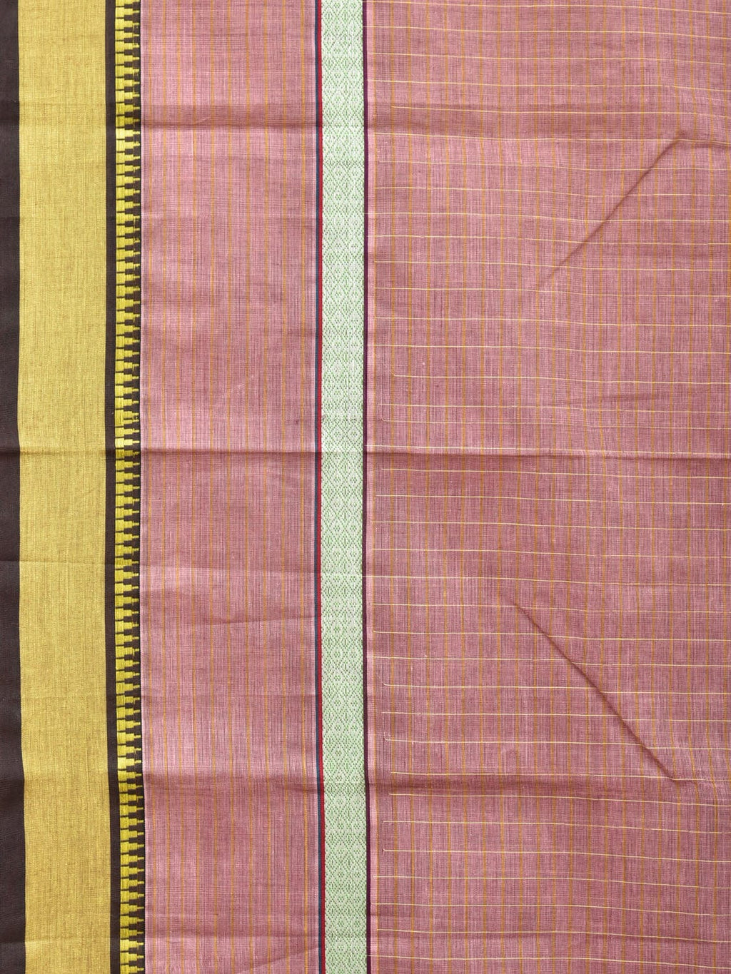 Light Mauve Narayanpet Cotton Handloom Saree with Checks and Big Border Design No Blouse - Global Threads