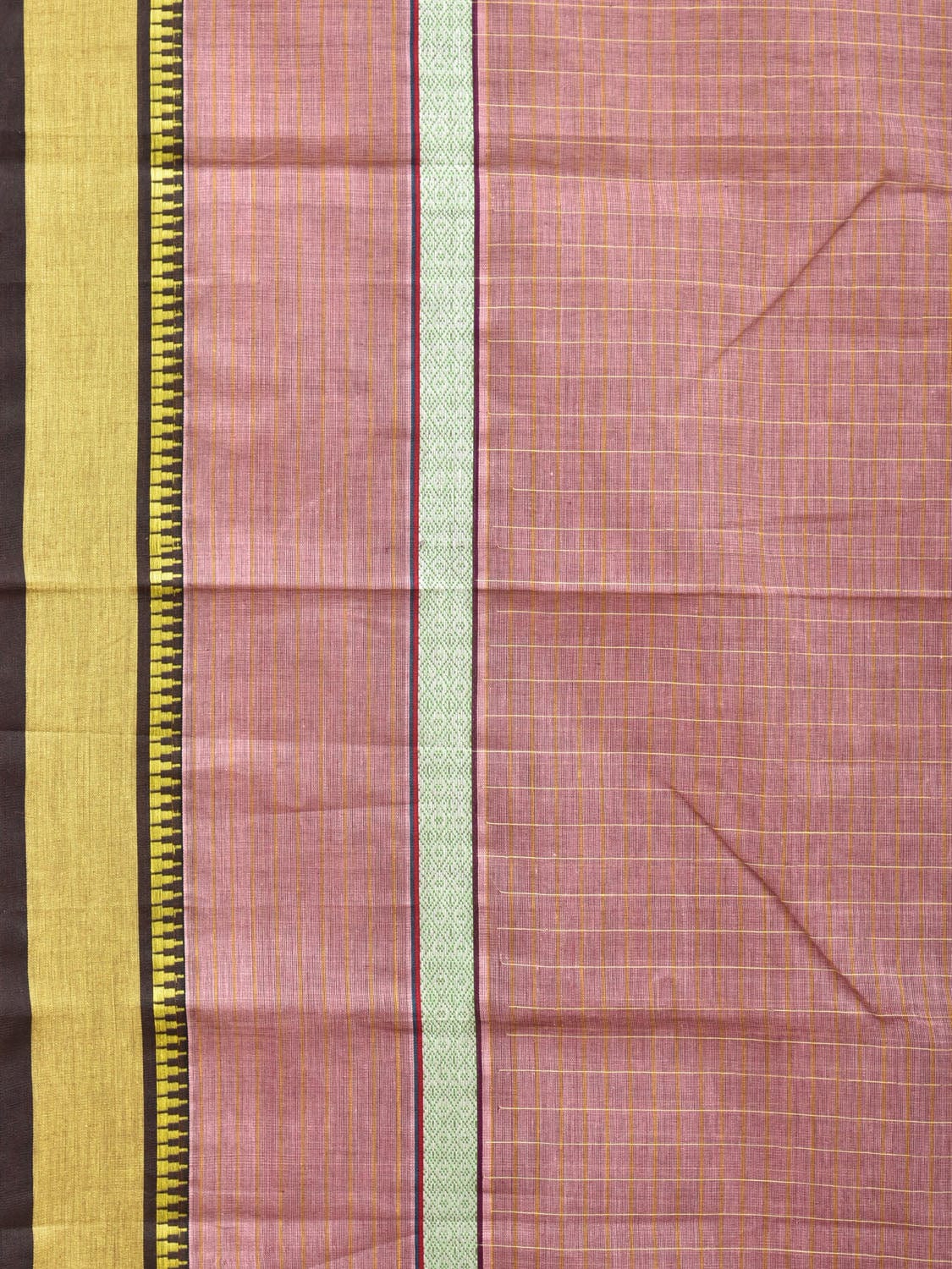 Light Mauve Narayanpet Cotton Handloom Saree with Checks and Big Border Design No Blouse - Global Threads