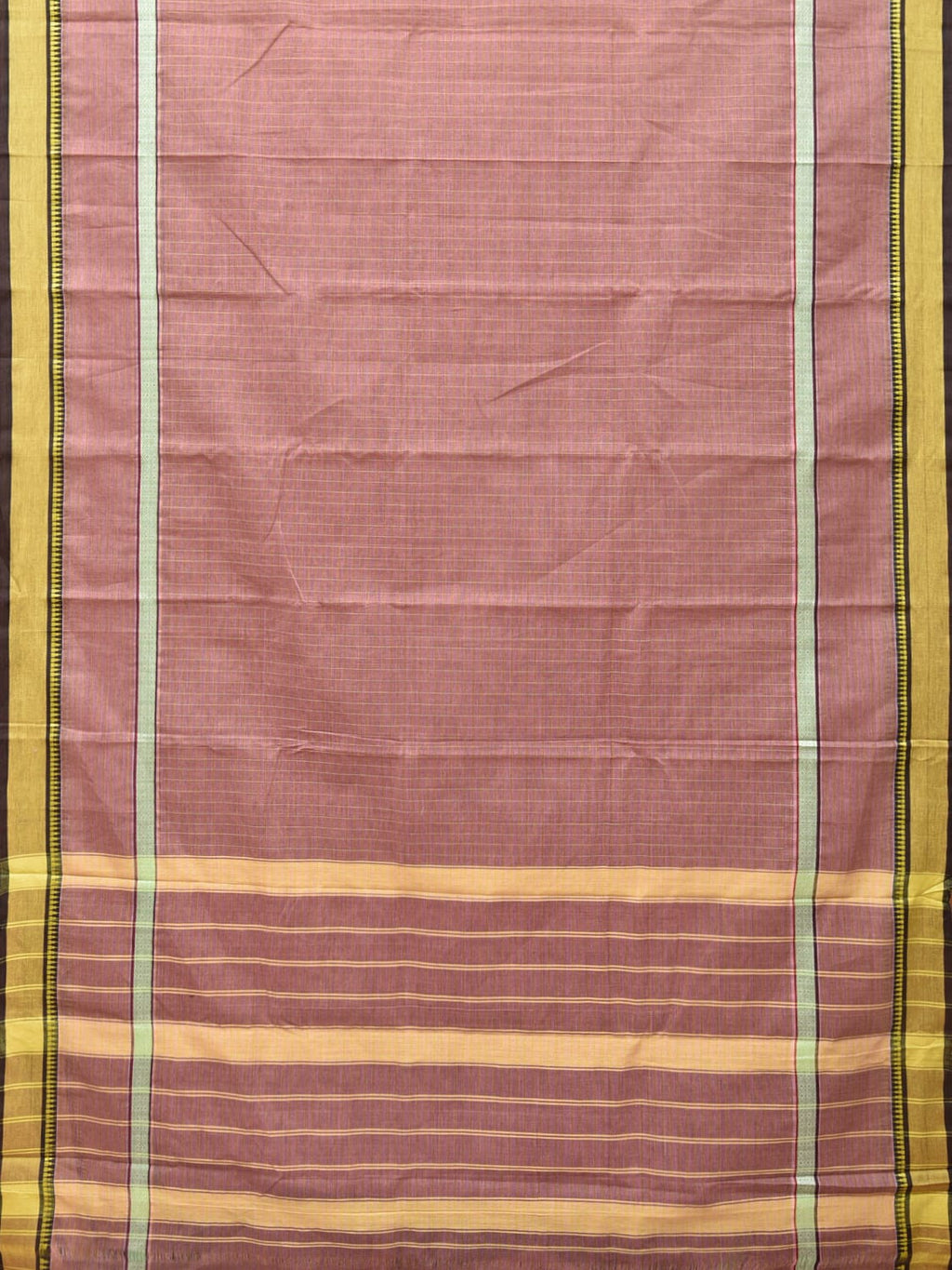 Light Mauve Narayanpet Cotton Handloom Saree with Checks and Big Border Design No Blouse - Global Threads