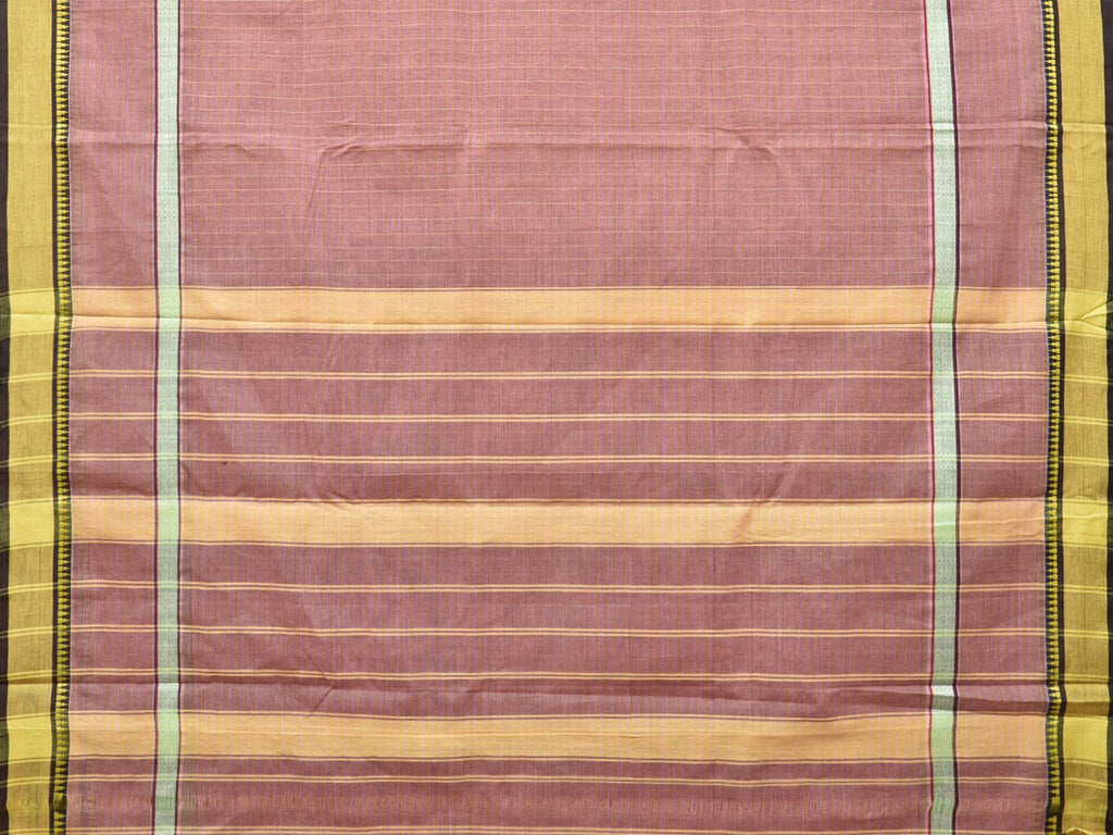 Light Mauve Narayanpet Cotton Handloom Saree with Checks and Big Border Design No Blouse - Global Threads