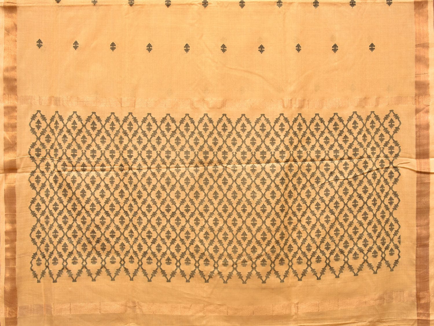 Light Yellow Uppada Cotton Handloom Saree with Jamdani Pallu Design - Global Threads
