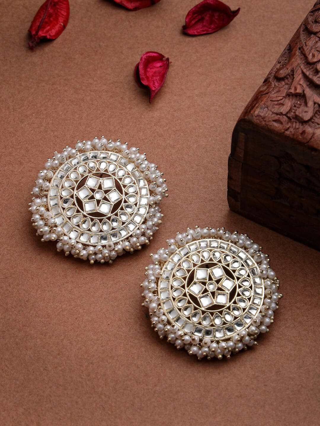 NVR Women Gold-Toned Circular Studs Earrings