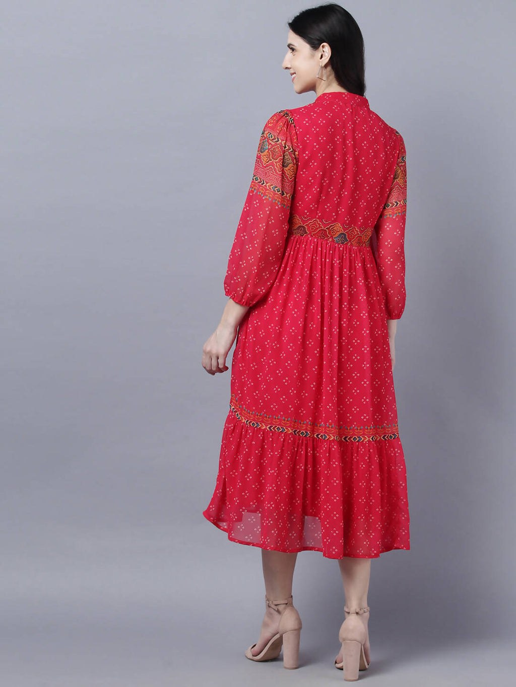 Myshka Stylish Red 3/4 Sleeve Women's Dress