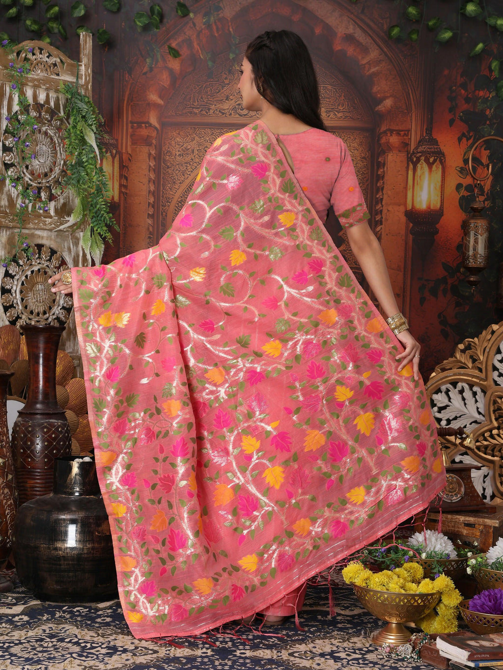 Shree Shyam Fashion Linen Cotton Pink Saree