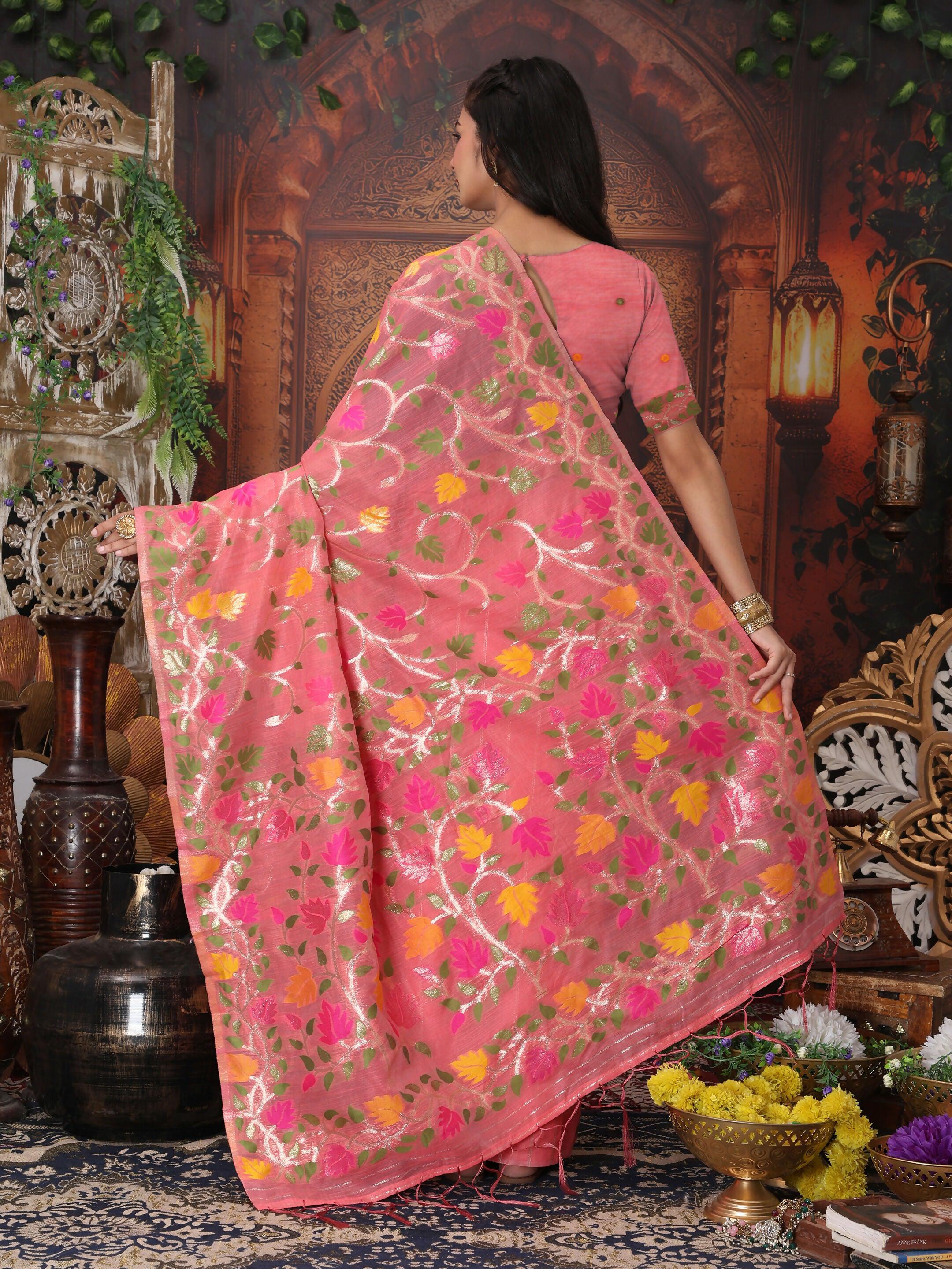 Shree Shyam Fashion Linen Cotton Pink Saree
