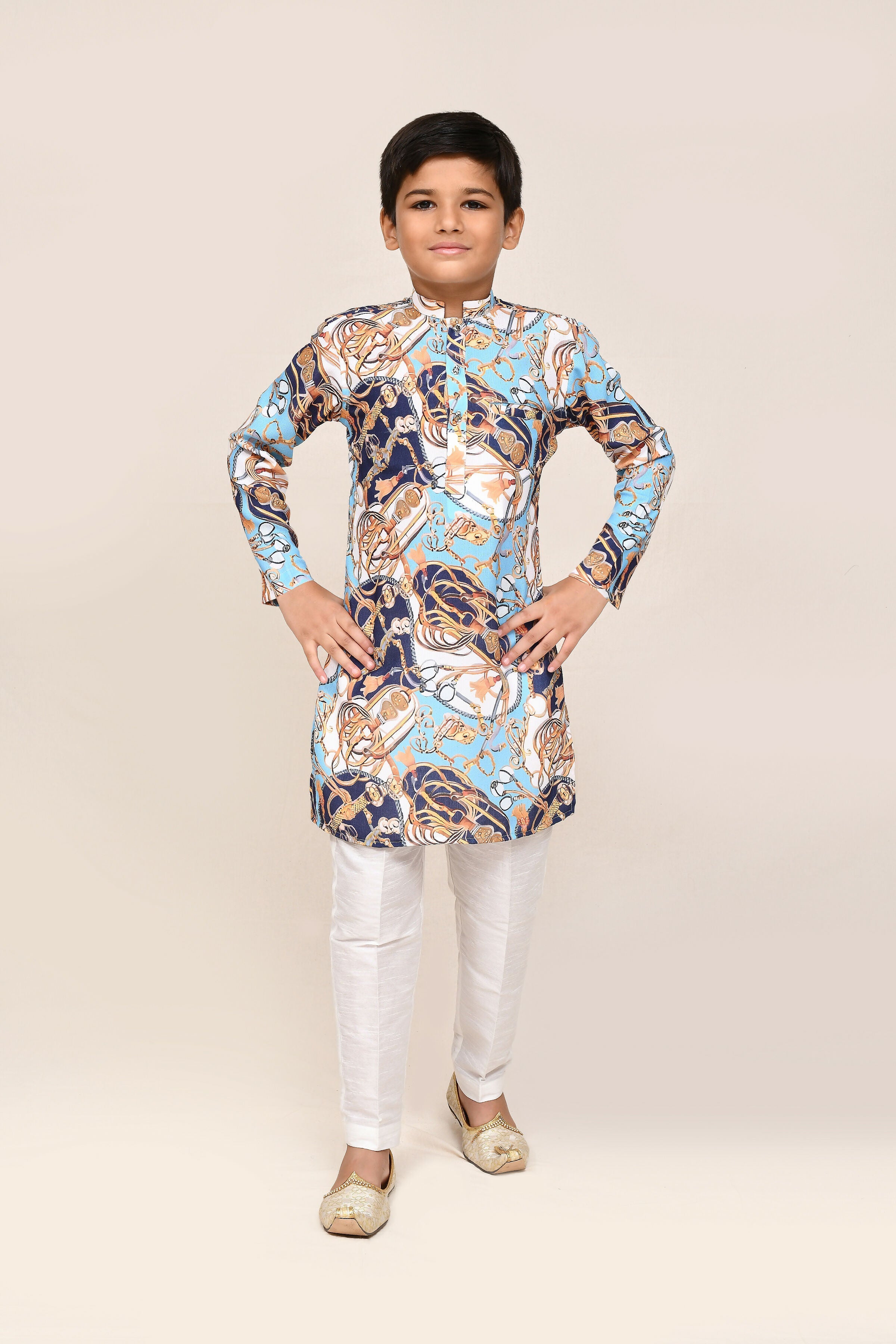 Joban Fashion Cotton Silk Blue Kurta With Straight Fit Pant
