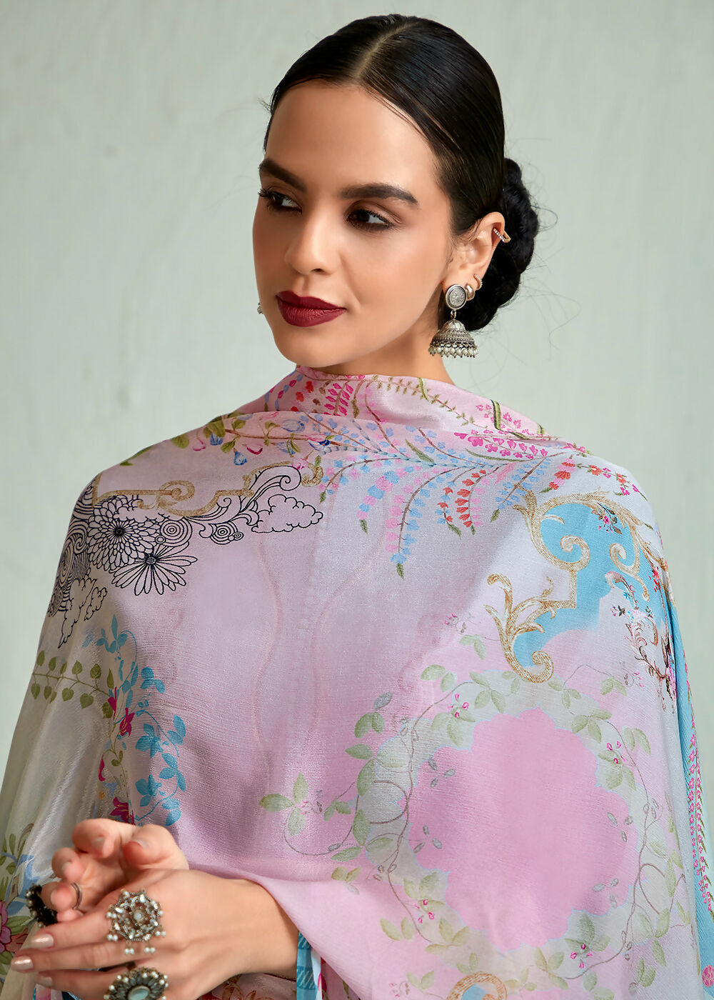 Powder Blue Pure Muslin Resham Embroidered Salwar Suit - Emponline