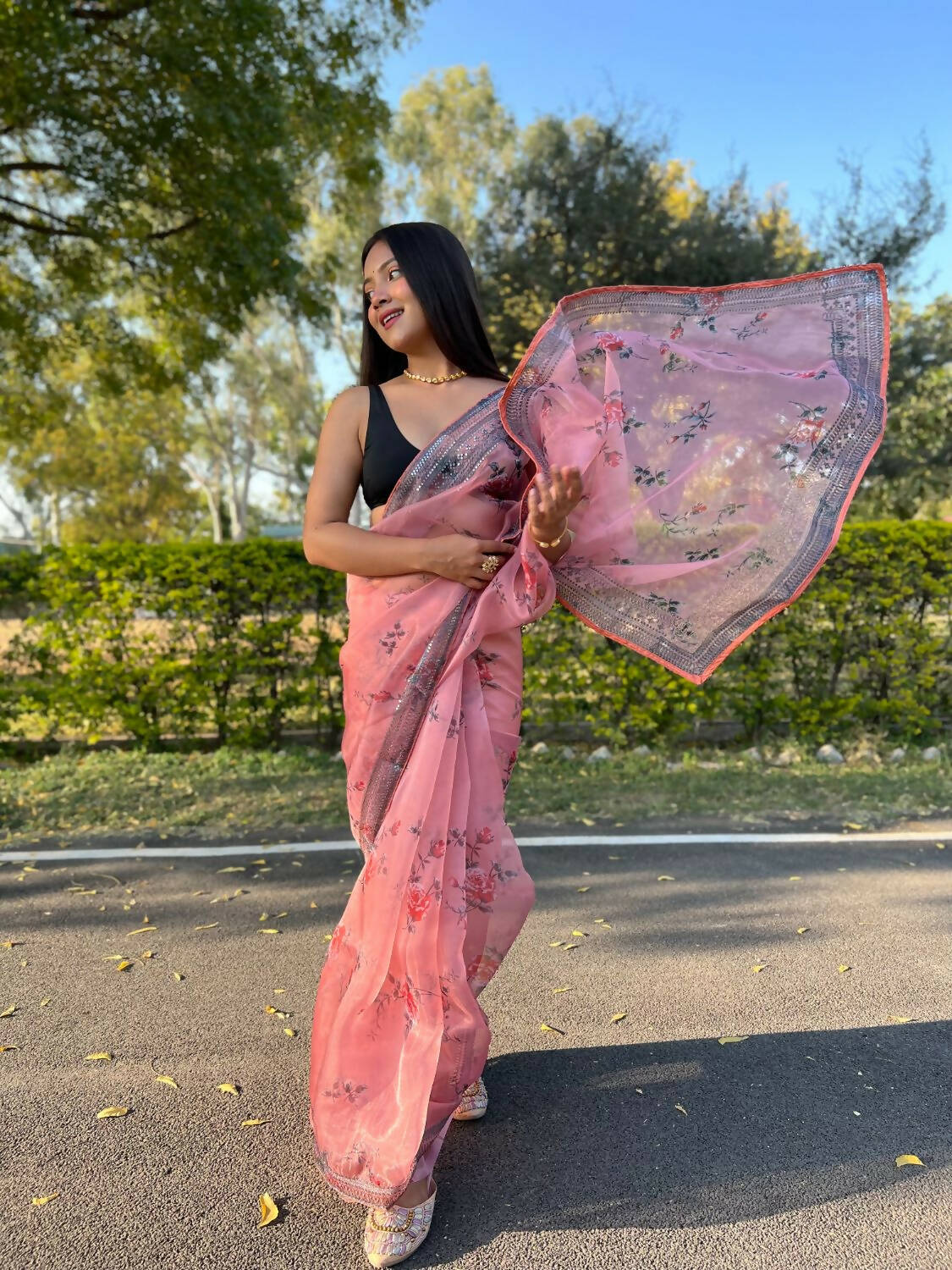 Vamsee Peach Organza Saree