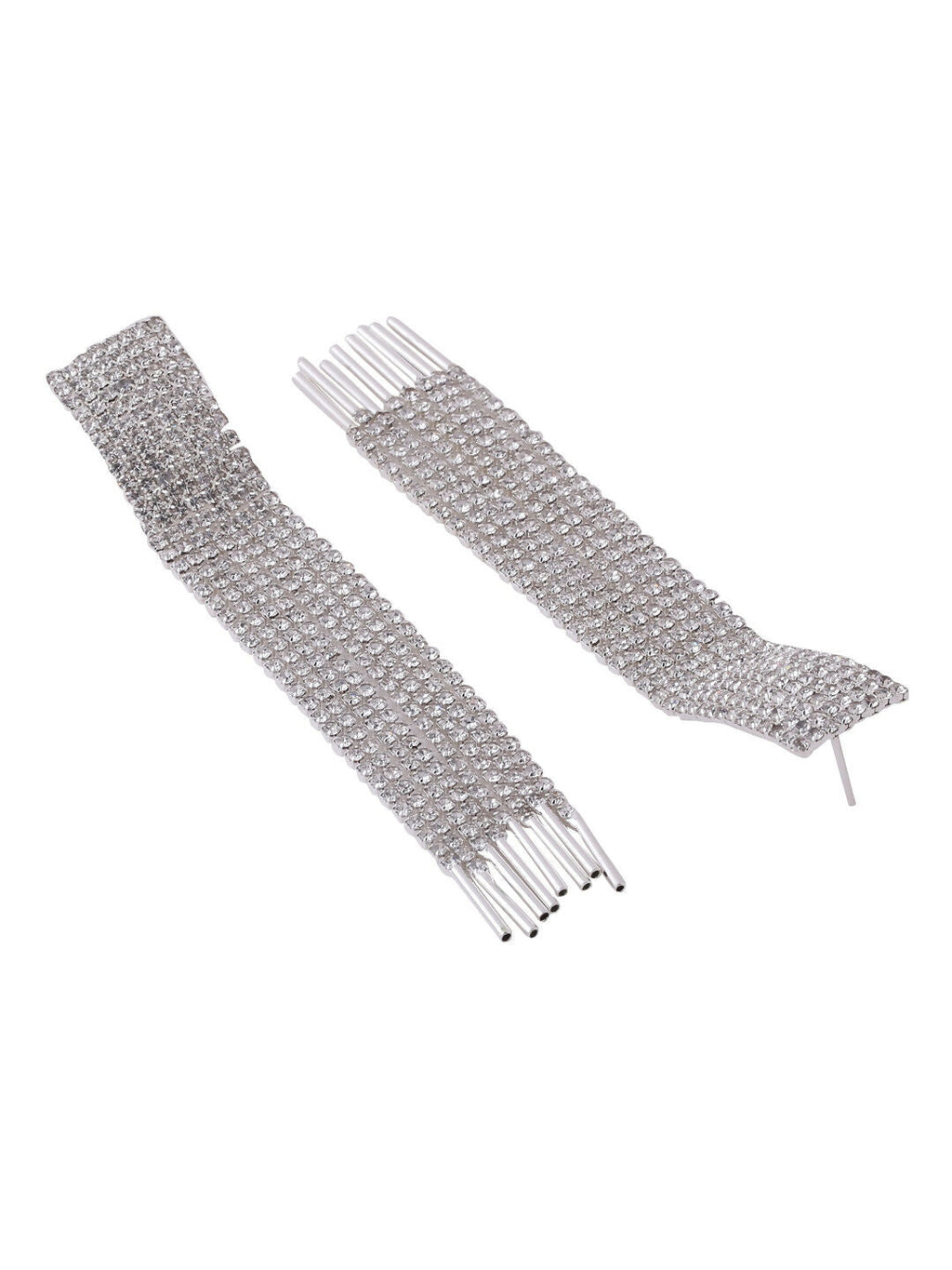 NVR Women Silver Toned Contemporary Ad Studded Drop Earrings