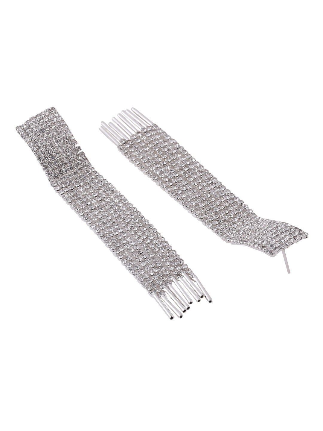 NVR Women Silver Toned Contemporary Ad Studded Drop Earrings