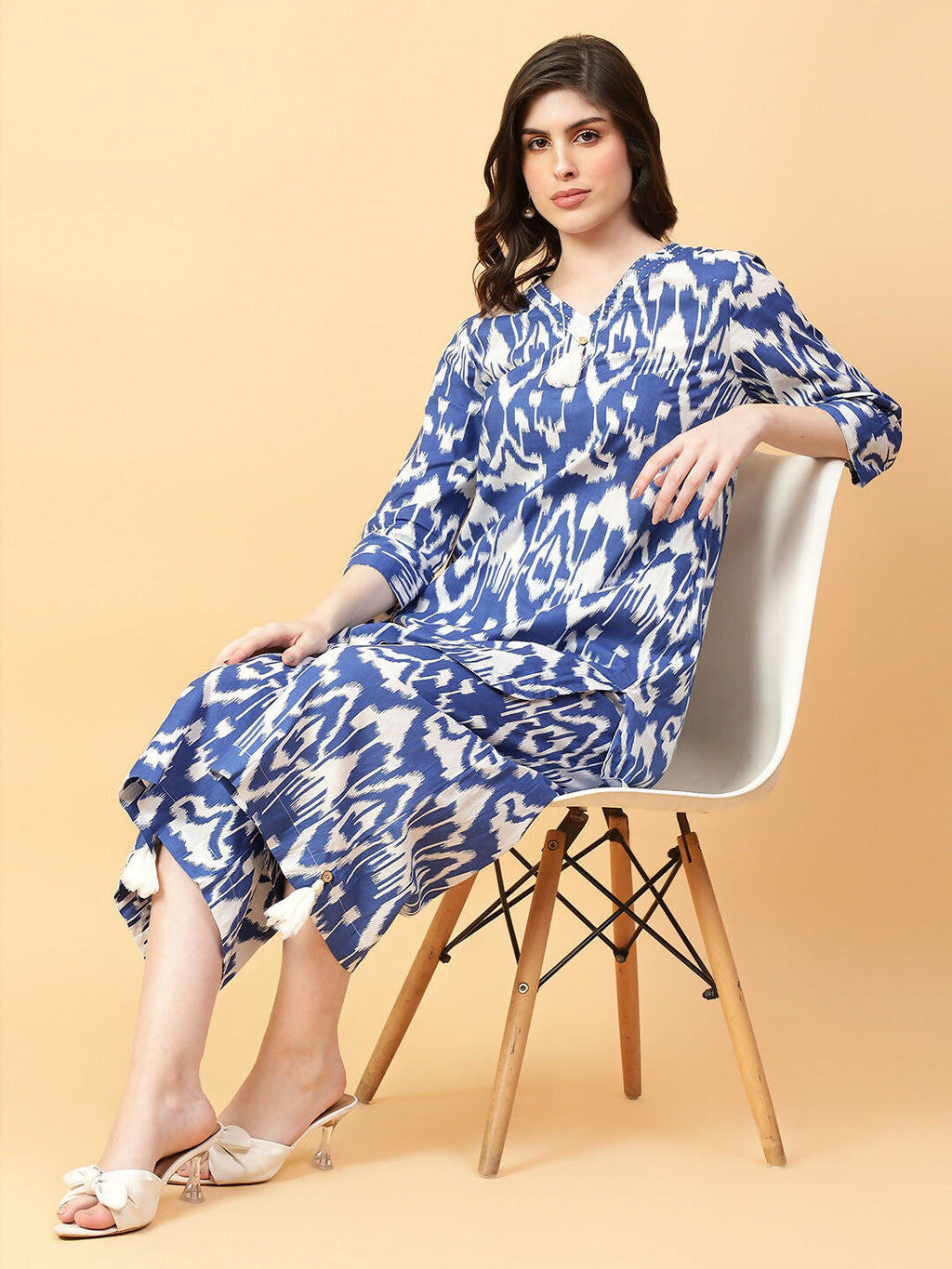 Joban Fashion Blue Cotton Printed & Hand Work Co-ord Set