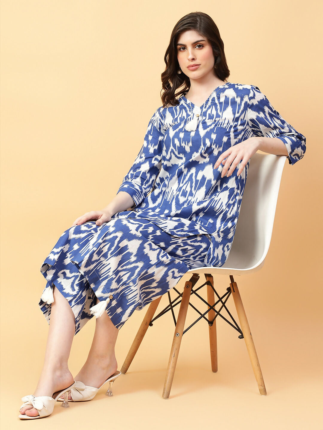Joban Fashion Blue Cotton Printed & Hand Work Co-ord Set