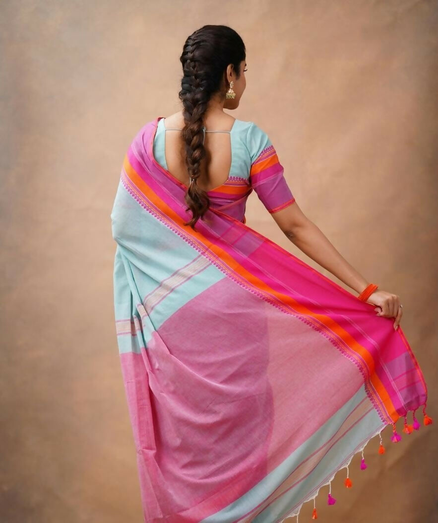 Exclusive Collection Light Blue Beautiful Khadi Cotton Handloom Saree