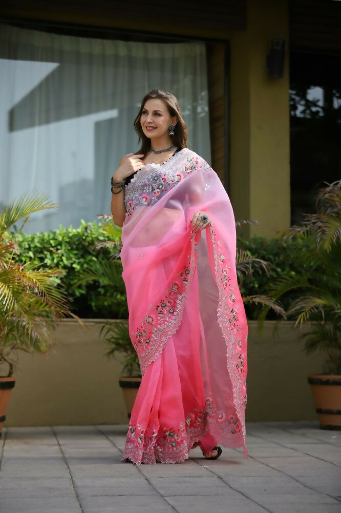 Vamsee Sanyogita Sanyogita - Pink Organza Saree