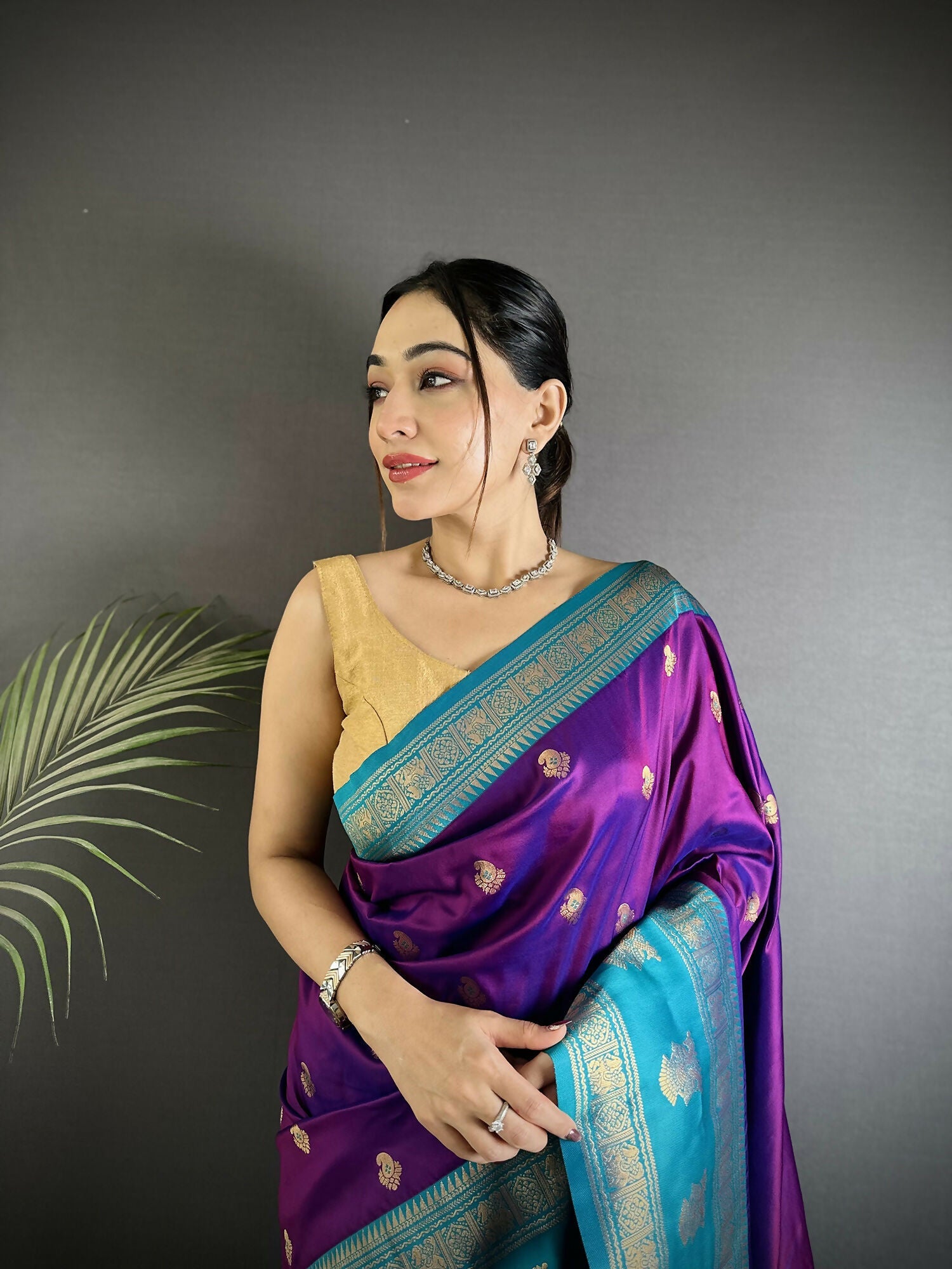 Joban Fashion Purple Banarasi Soft Silk Woven Butti Saree