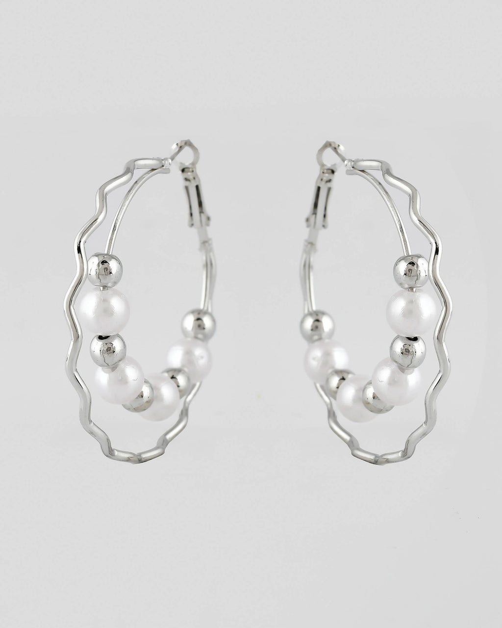 VOJ Women Sliver-Plated Pearl Stainless Steel Hoop Earrings