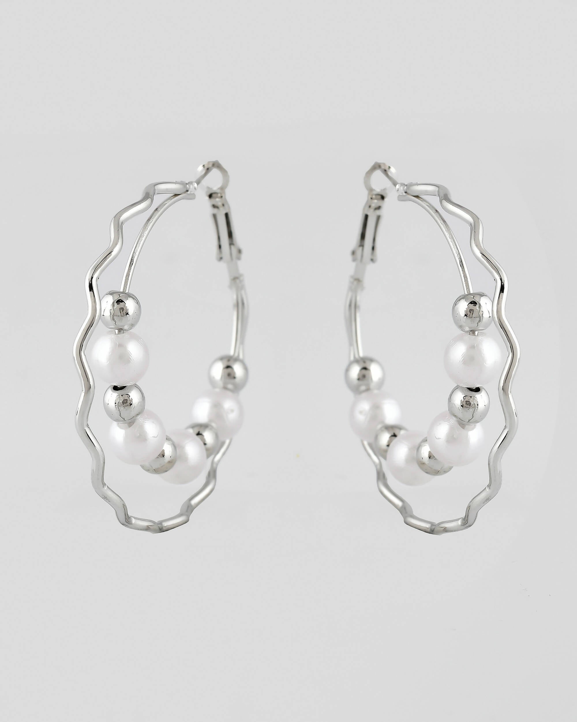VOJ Women Sliver-Plated Pearl Stainless Steel Hoop Earrings