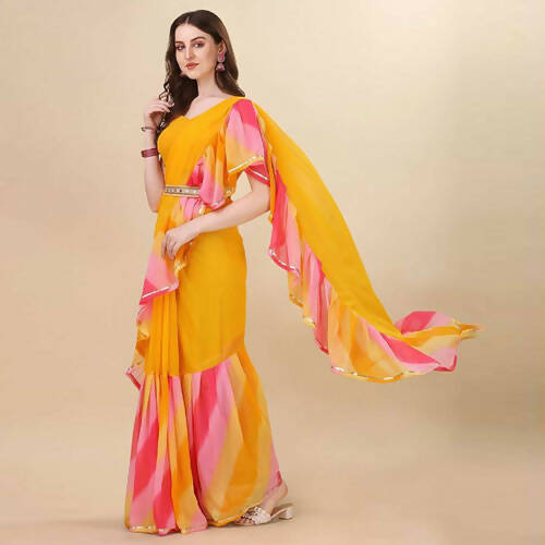Women's Partywear Designer Yellow Georgette Fancy Saree - Dyuti
