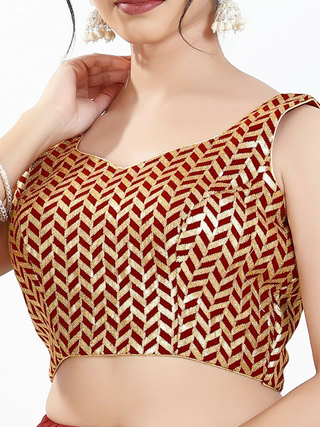 Joban Fashion Maroon Silk Padded Blouse With Sweetheart Neck Sleeveless
