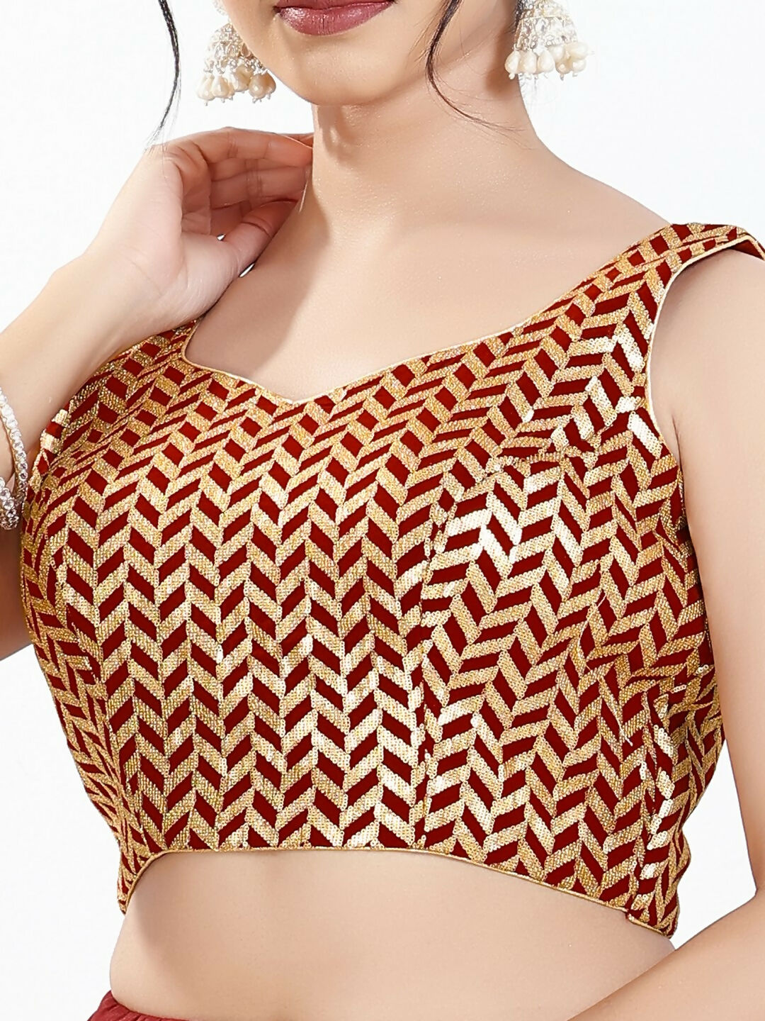 Joban Fashion Maroon Silk Padded Blouse With Sweetheart Neck Sleeveless