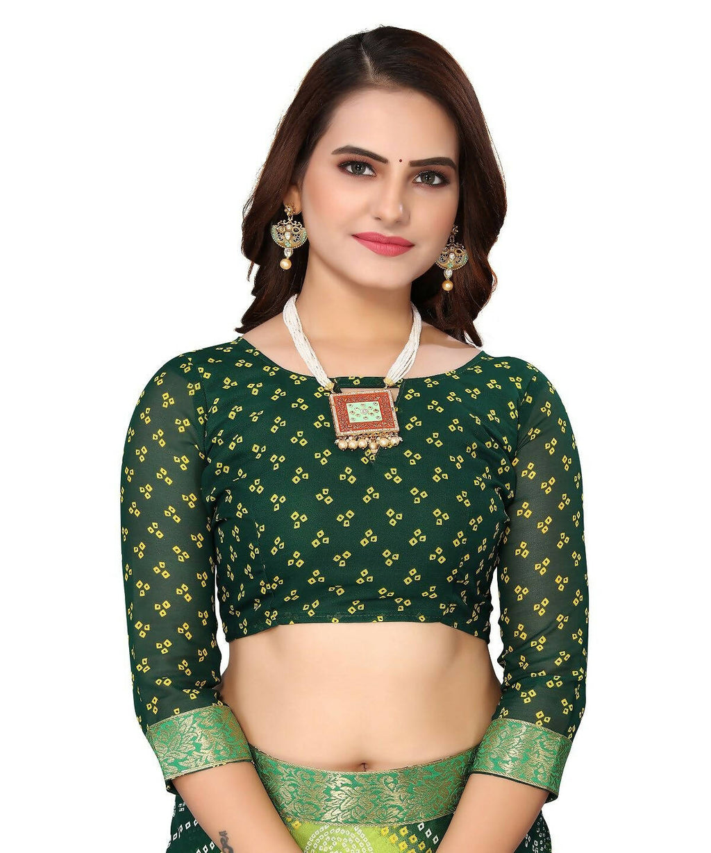 Vamika Green Georgette Printed With Lace Saree (VERA GREEN)