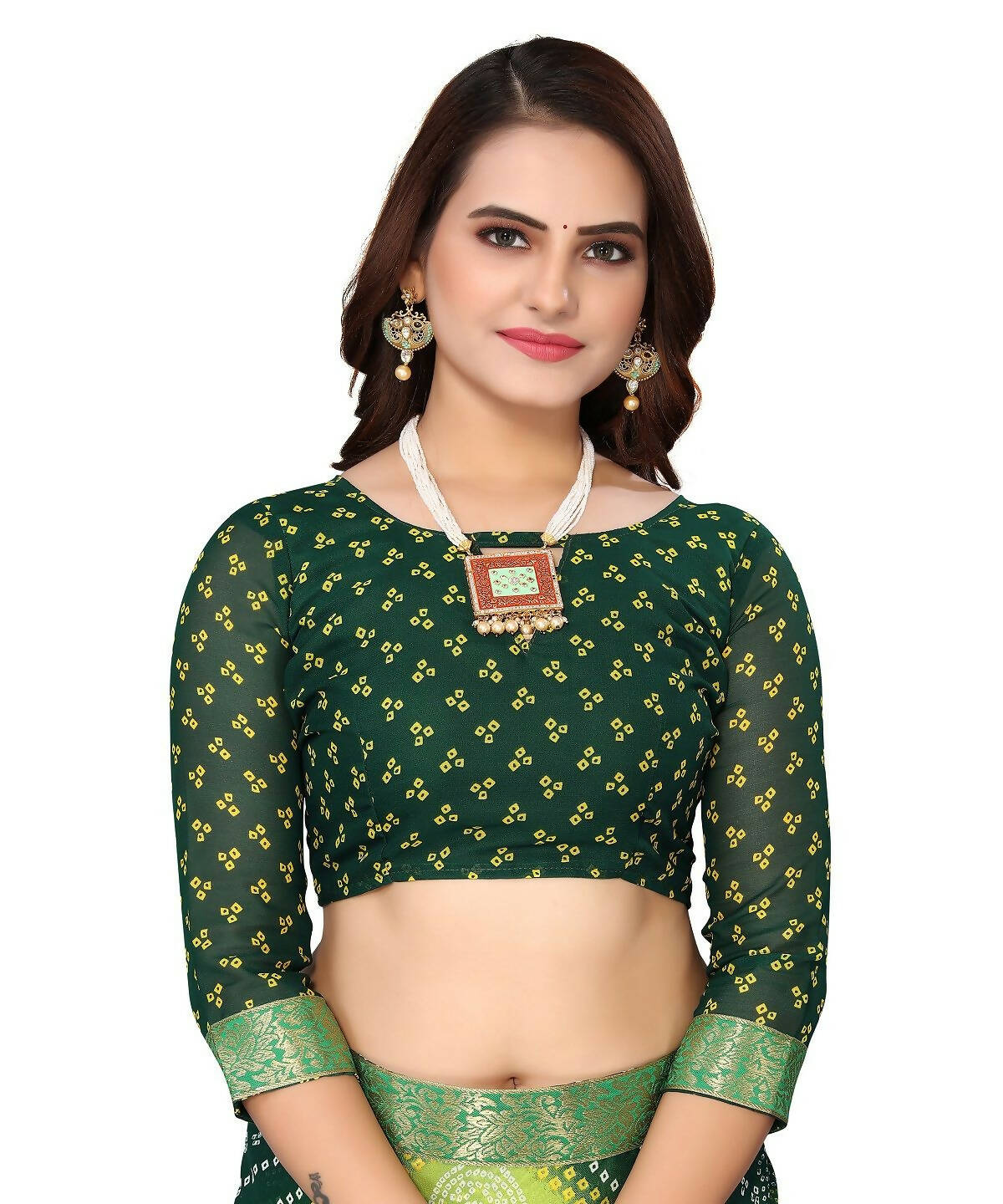 Vamika Green Georgette Printed With Lace Saree (VERA GREEN)