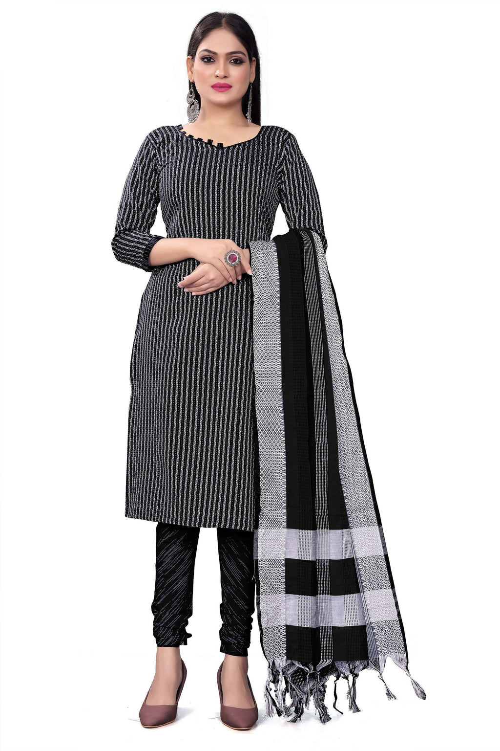 Black Cotton Jacquard Woven Unstitched Dress Material - Amara