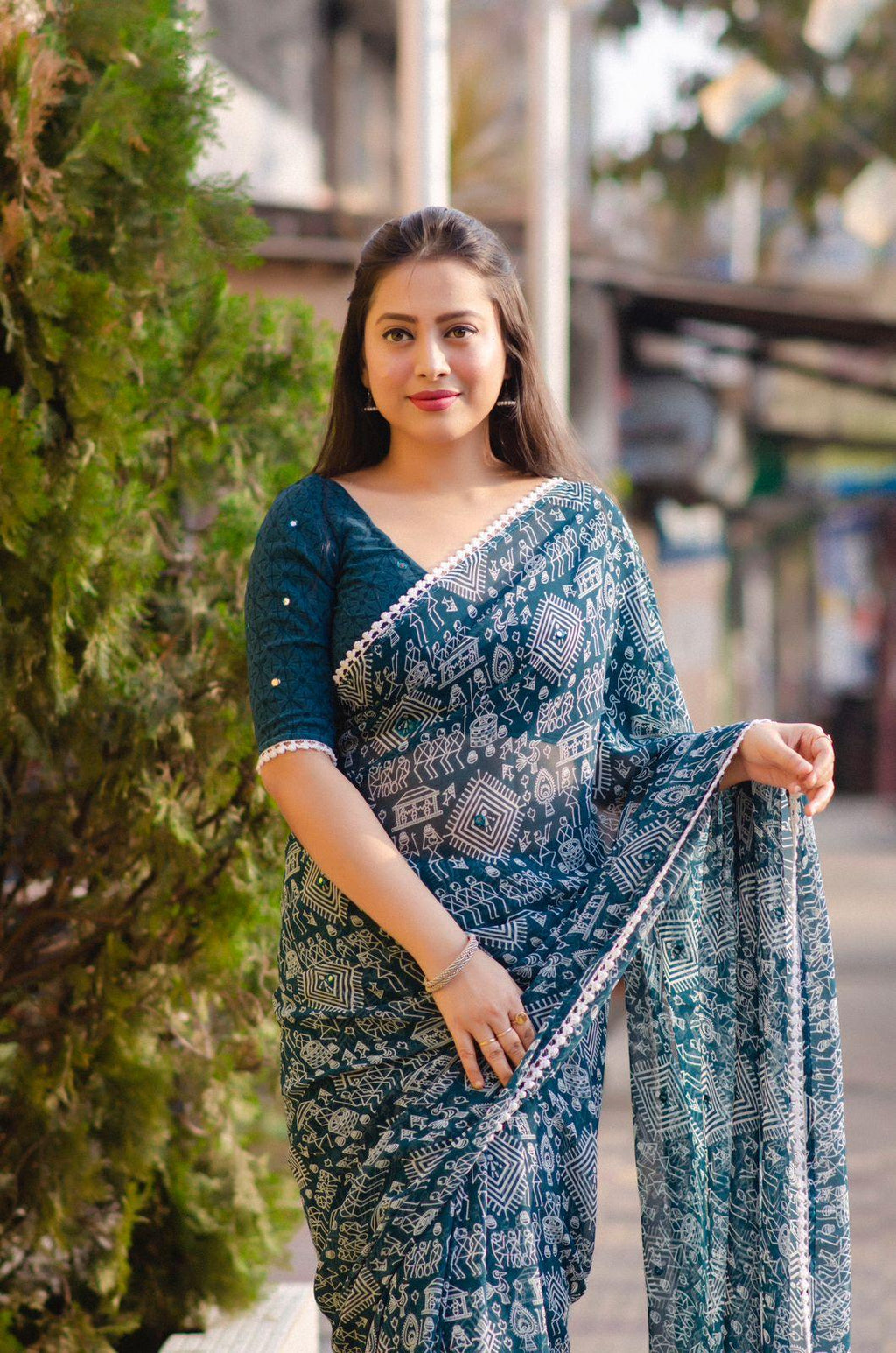 Rama Poly Georgette Ethnic Motifs Saree with Unstitched Blouse - Hiral Fashion