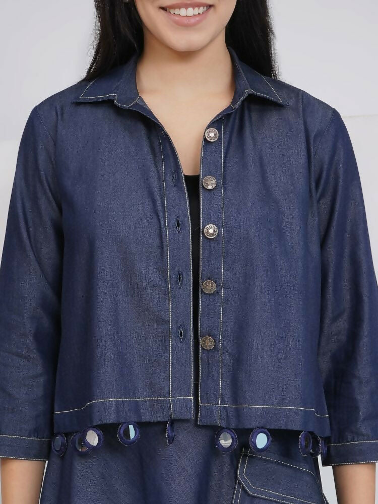 Joban Fashion Black Cotton Denim A Line Skirt With Inner And Jacket