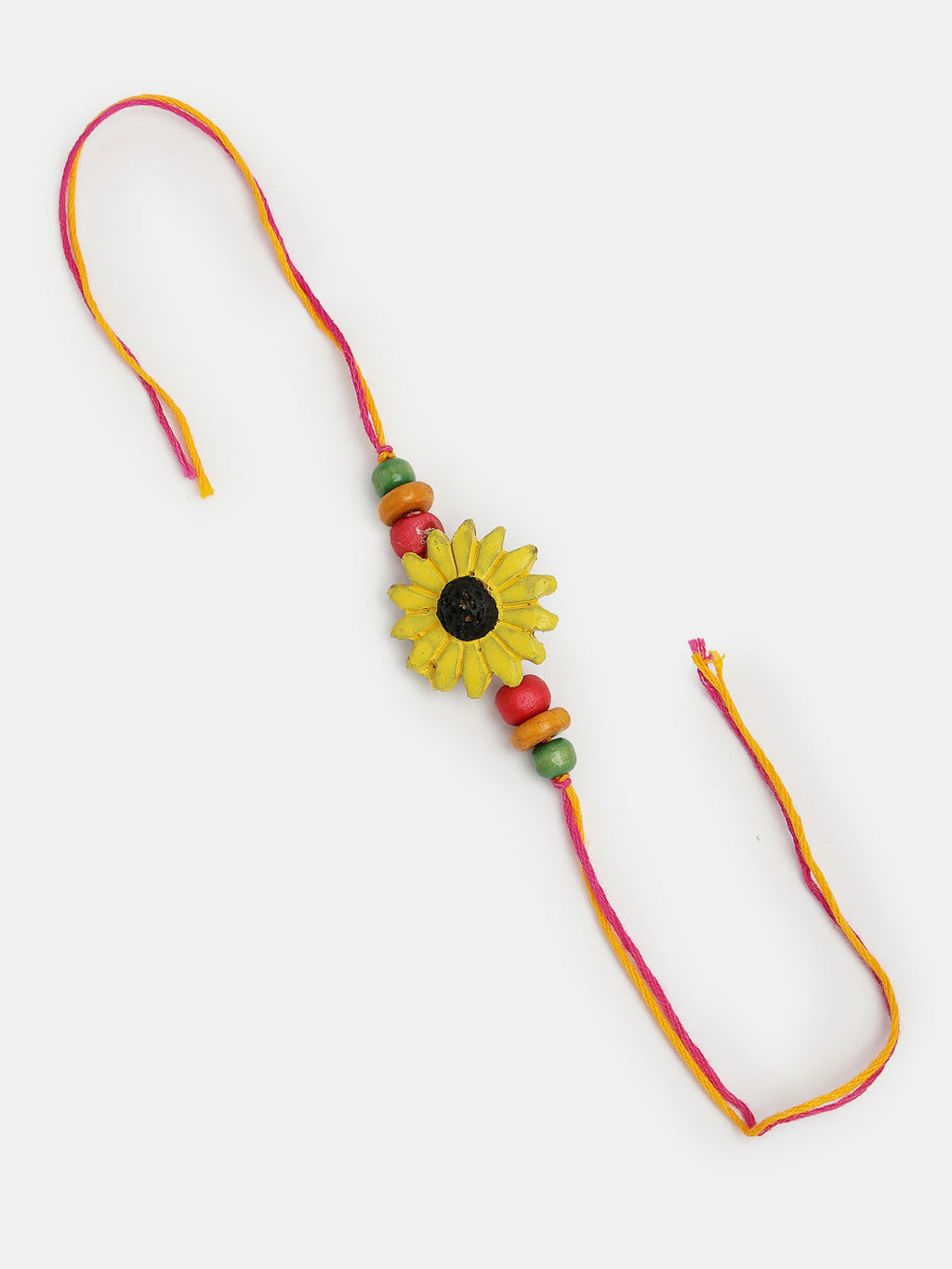 NVR Women & Men Set of 2 Red & Yellow Mirror Work Handcrafted Bhaiya Bhabi Rakhi With Roli Chawal & Chocolate