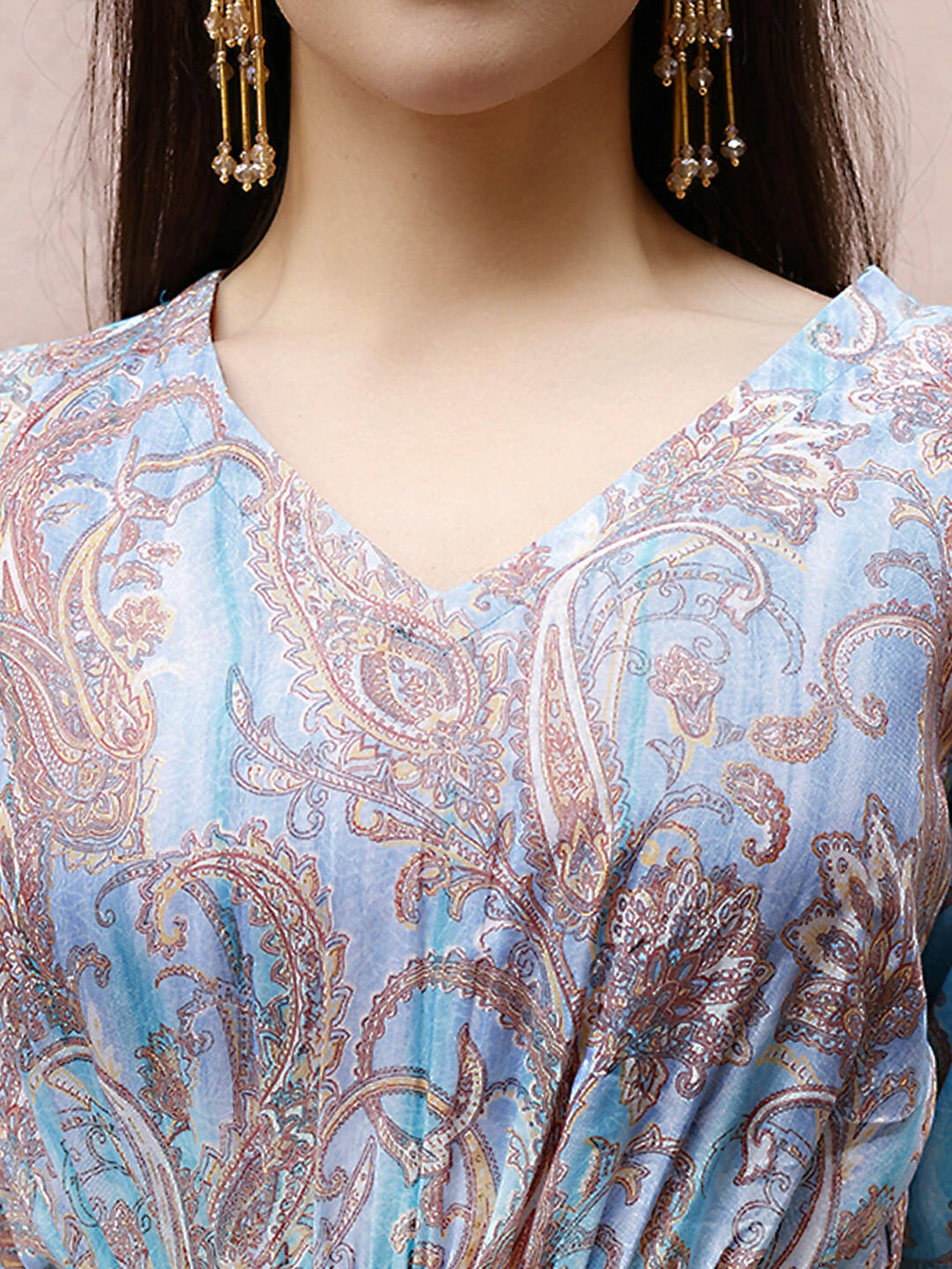 Light Blue Rayon Paisley Printed Top with Matching Bottom - Eesha