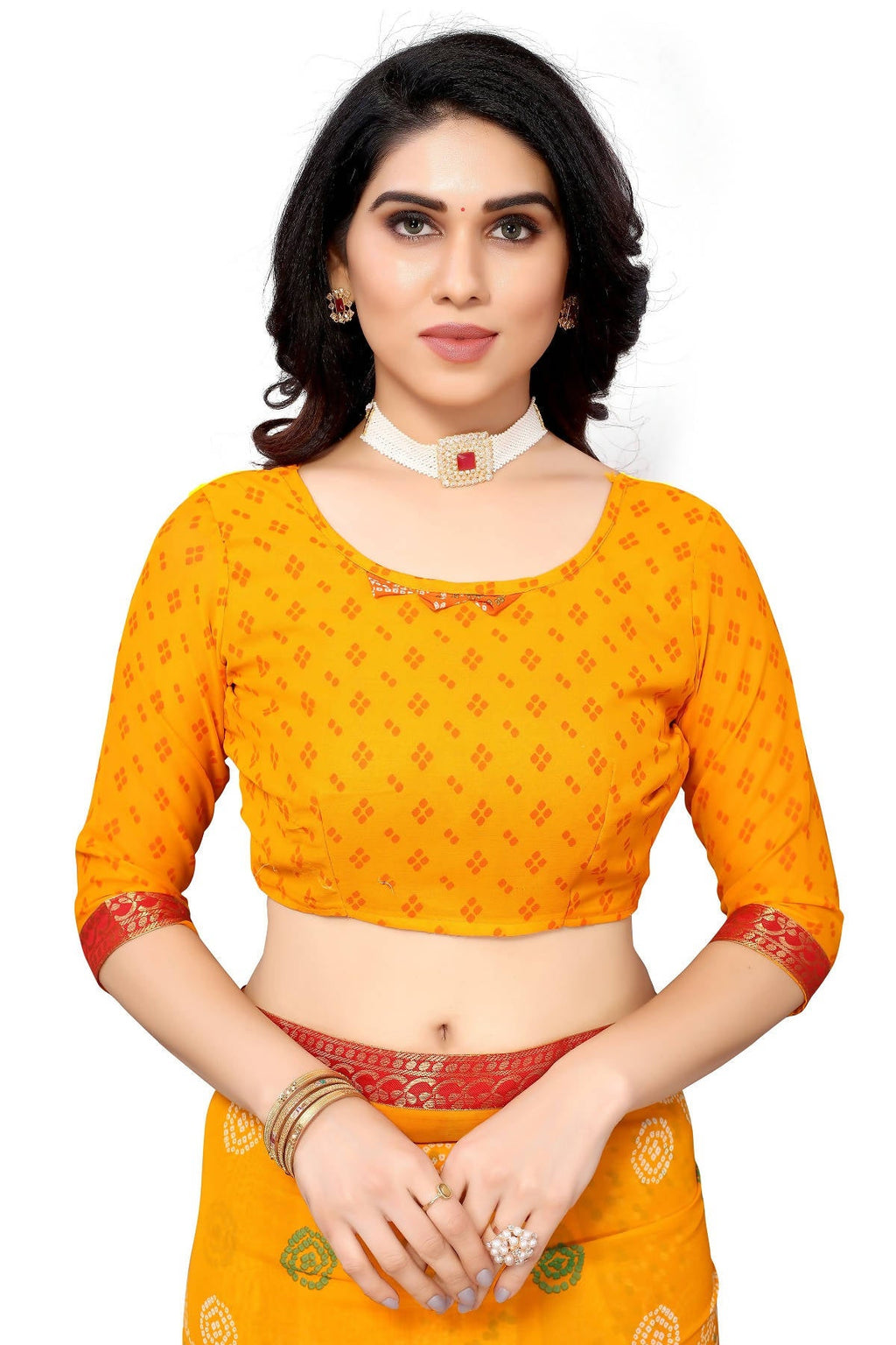 Vamika Ethnic Fire Yellow Printed With Lace Saree