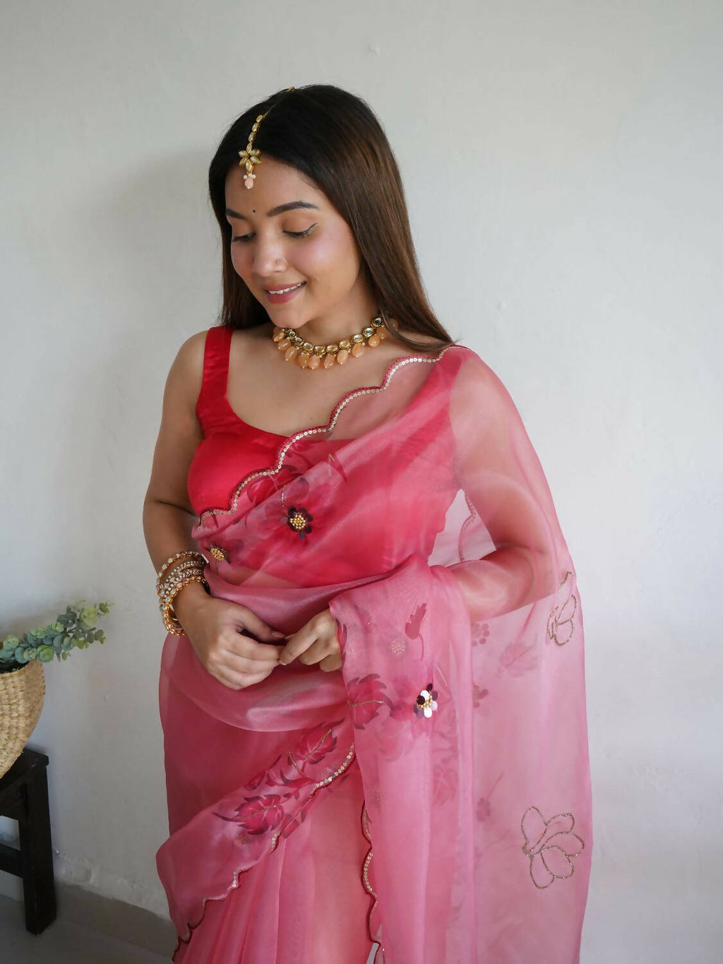 Vamsee Pink Organza Saree