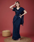 Blue Imported Crush Solid Ready to Wear Saree with stitched Blouse - Aayan
