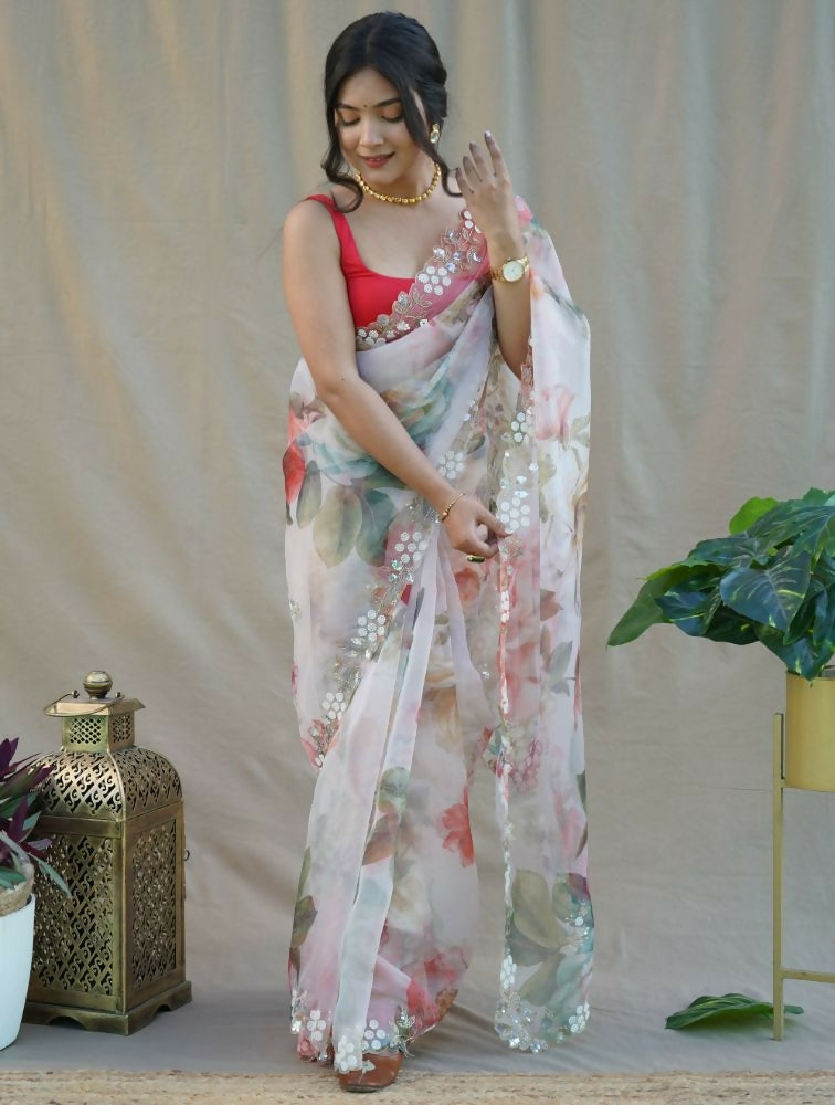 Vamsee Sarangi White Organza Saree