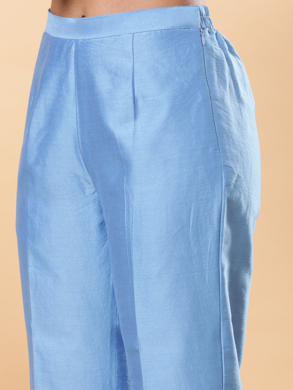 BohoJazz Lucknowi Handwork with Pearls Chanderi Kurta Pant - Blue