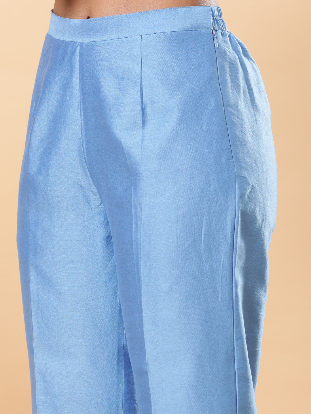 BohoJazz Lucknowi Handwork with Pearls Chanderi Kurta Pant - Blue
