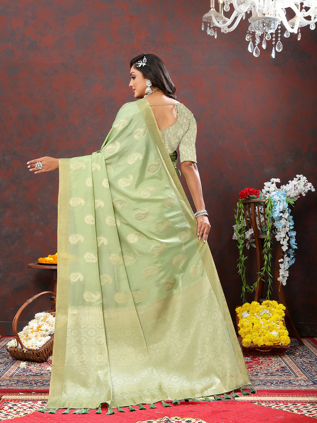 Lorenvalley Fashion Seagreen Cotton Woven Design with Zari Weaving Design Saree