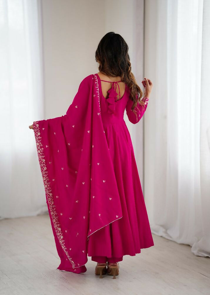 Joban Fashion Dark Pink Kurta Set Chanderi Sequence Embroidery Work