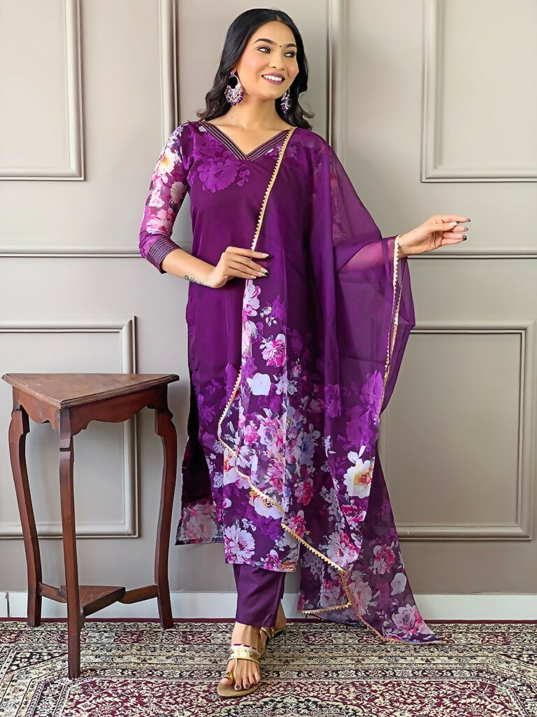 Partywear Designer Tebby Wine Stitched Suit With Dupatta - Tanisha